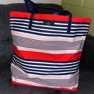 Kate Spade Bon Shopper Tote Bag like new blue red pink stripe